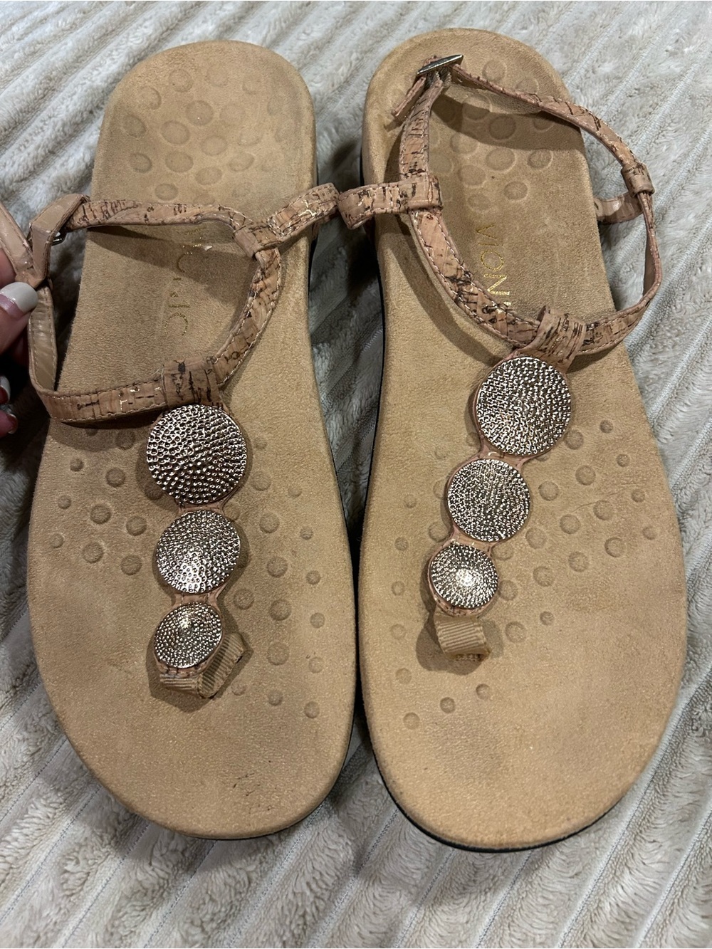 Vionic Miami Thong Sandals w/adjustable ankle strap and gold tone accents